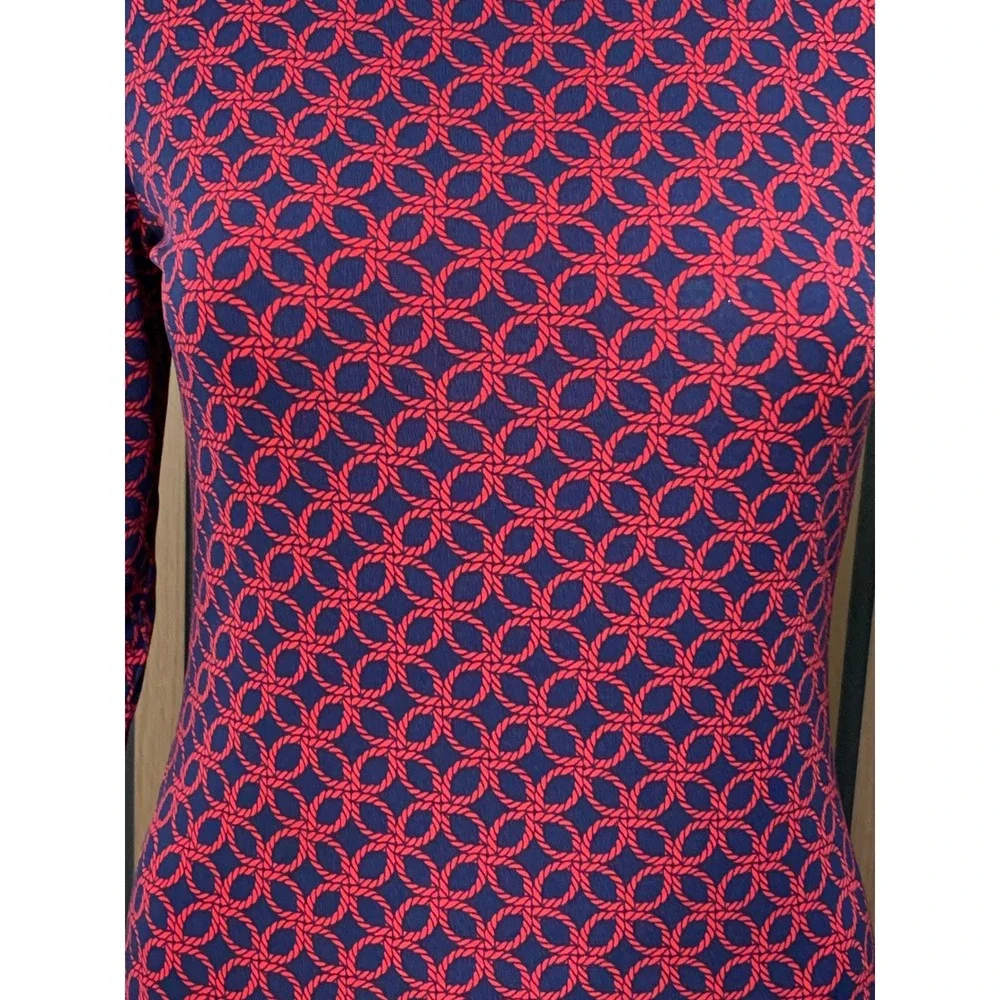 Michael Kors Navy Red Rope Link Print Tiered Ruffle Long Sleeve Dress XS